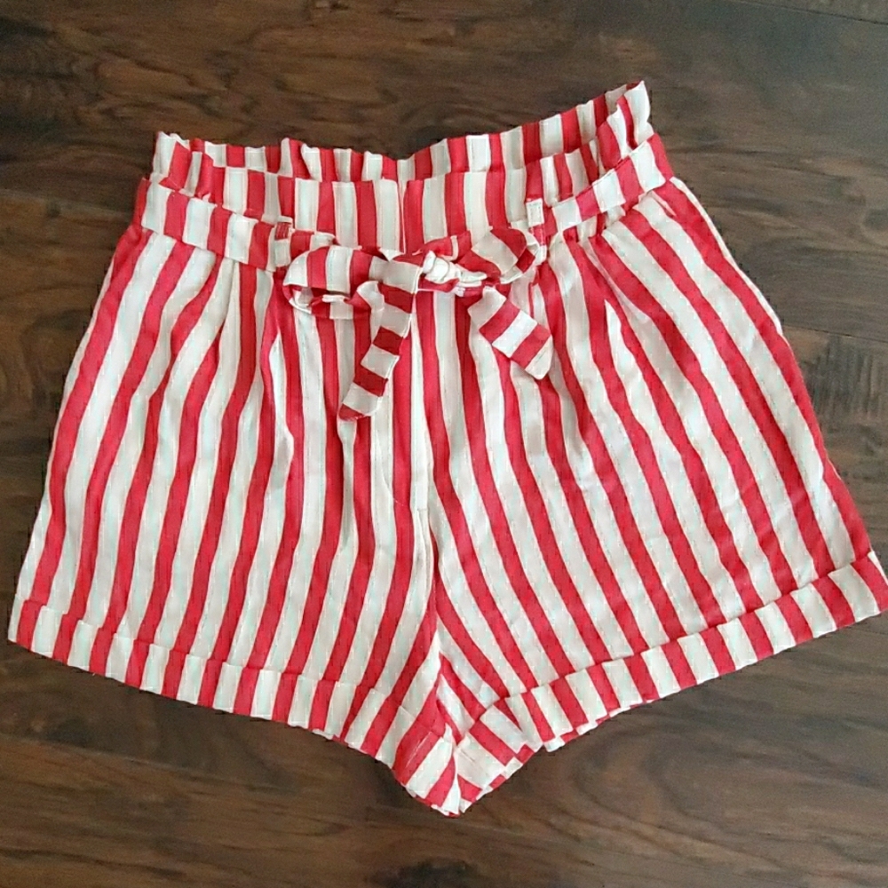 Red & white striped paper bag shorts
